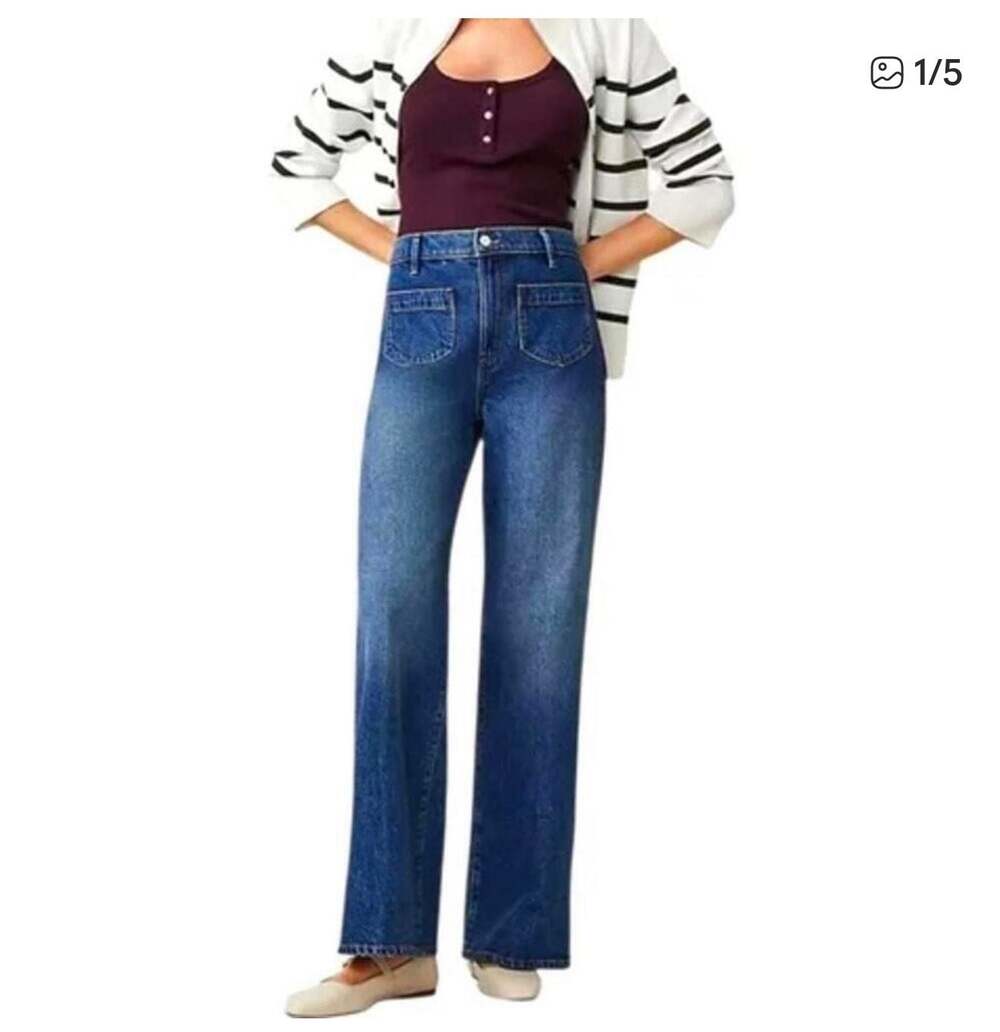 Size 14:Ann Taylor High Rise Patch Pocket Wide Leg Denim Jeans
